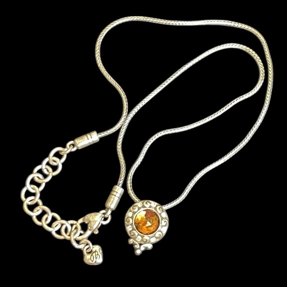 Brighton Golden Amber Topaz Silver Plated Pendant Necklace 18"